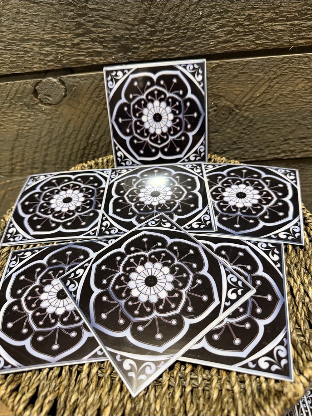 Set of 15 Black & White Mandala Decorative Tile Stickers (4" x 4") – Peel & Stic